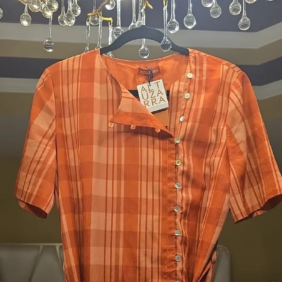 Altuzarra Picotee Orange Checkered Midi Dress In Cayenne Canyon Clay Size 42 - Picture 5 of 16